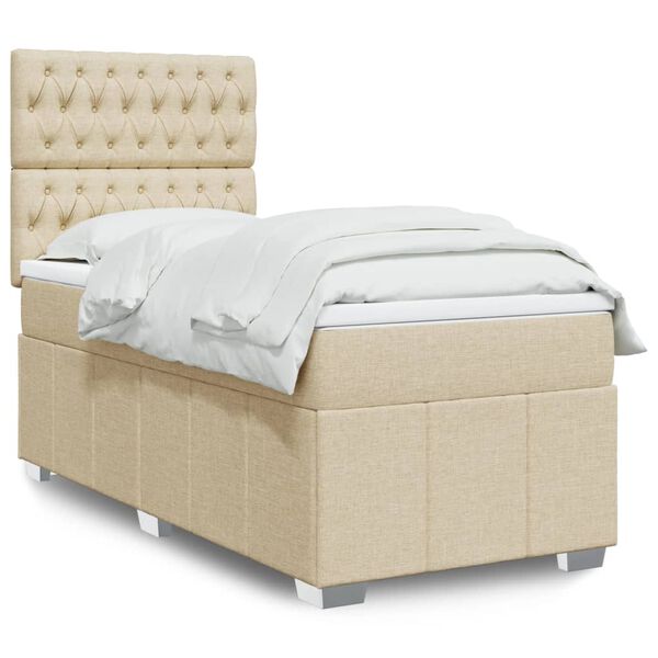 vidaXL Cama com molas/colch&atilde;o 90x190 cm tecido cor creme