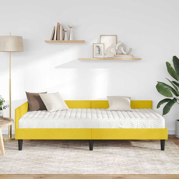 vidaXL Estrutura de Cama de Canto com Colch&atilde;o 2 pcs Amarelo Veludo
