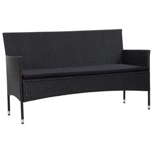 vidaXL Sof&aacute; de jardim 3 lugares com almofad&otilde;es vime PE preto