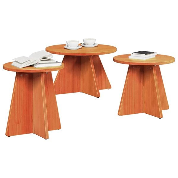 vidaXL Mesa de centro 3 pcs Marrom Cera