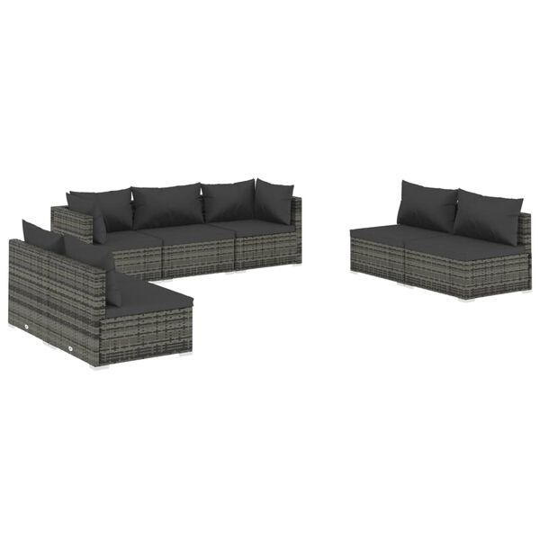 vidaXL 7 pcs conjunto lounge de jardim c/ almofadões vime PE cinzento