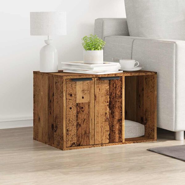 vidaXL Compartim. caixa areia gatos deriv. madeira madeira velha