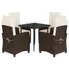 vidaXL 5 pcs conjunto jantar p/ jardim c/ almofad&otilde;es vime PE castanho