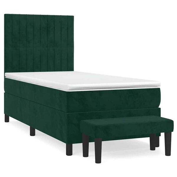 vidaXL Cama com molas/colch&atilde;o 100x200 cm veludo verde-escuro