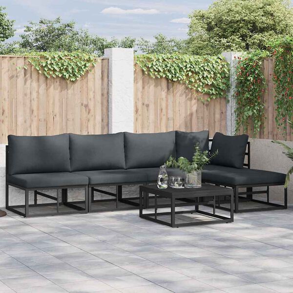 vidaXL Conjunto de Sof&aacute; de Jardim com almofada 6 pcs Preto Alum&iacute;nio