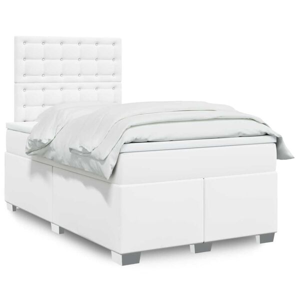 vidaXL Cama boxspring com colch&atilde;o 120x190 cm couro artificial branco