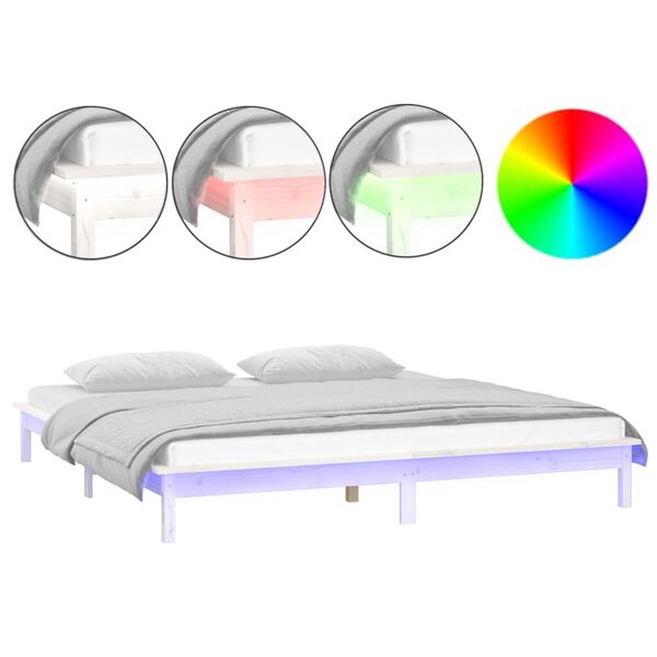 vidaXL Estrutura de cama c/ LEDs 160x200 cm madeira maci&ccedil;a branco