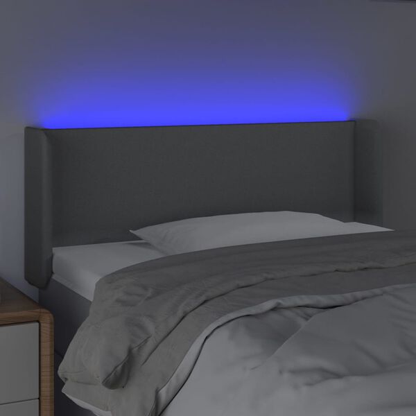 vidaXL Cabeceira cama c/ luzes LED tecido 103x16x78/88 cm cinza-claro