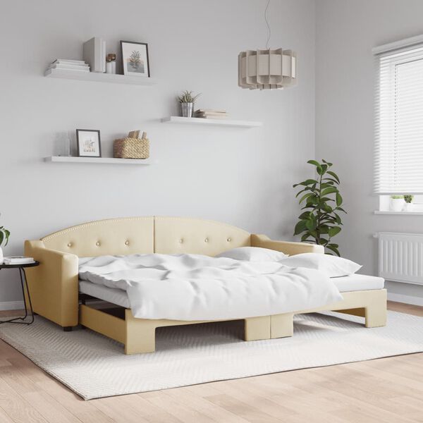 vidaXL Sofá-cama com gavetão 90x200 cm tecido cor creme