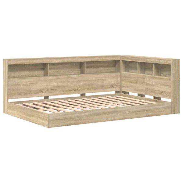 vidaXL Cama com Estante com cabeceira Carvalho Sonoma 120 x 190 cm