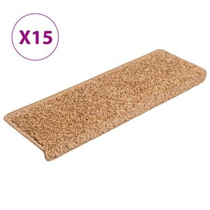 vidaXL Tapetes de escada 15 pe&ccedil;as 65x21x4 cm bege com borda retangular