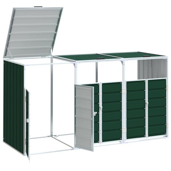 vidaXL Contentor c/ rodas triplos caixotes lixo 216x81x115cm a&ccedil;o verde