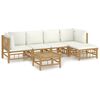 vidaXL 6 pcs conjunto lounge de jardim bambu c/ almofadões branco nata