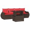 vidaXL Conjunto de sof&aacute; de jardim de 5 pe&ccedil;as com almofadas em rattan sint&eacute;tico marrom