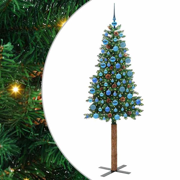 vidaXL Árvore de Natal Slim com 300 LEDs com suporte Verde 180 cm