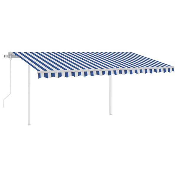 vidaXL Toldo autom&aacute;tico LED e sensor de vento 4x3,5 m azul e branco