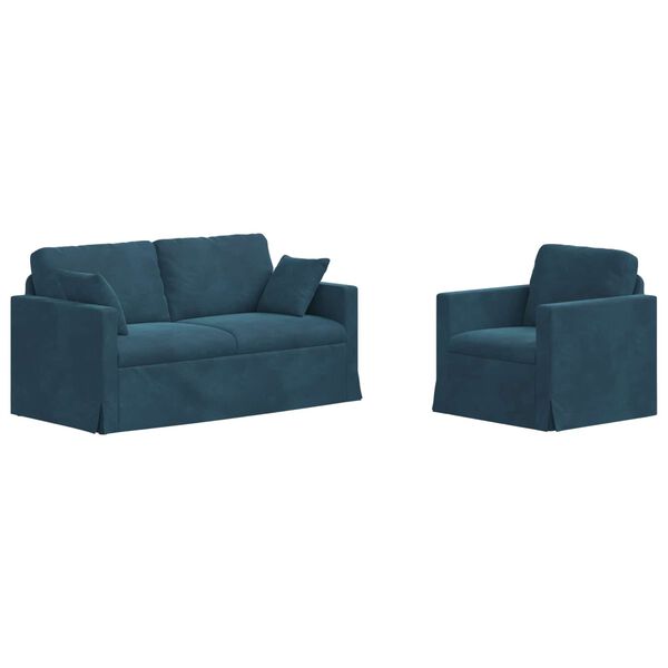 vidaXL Sof&aacute; 2 pcs Azul 158 x 78 x 80 cm Veludo