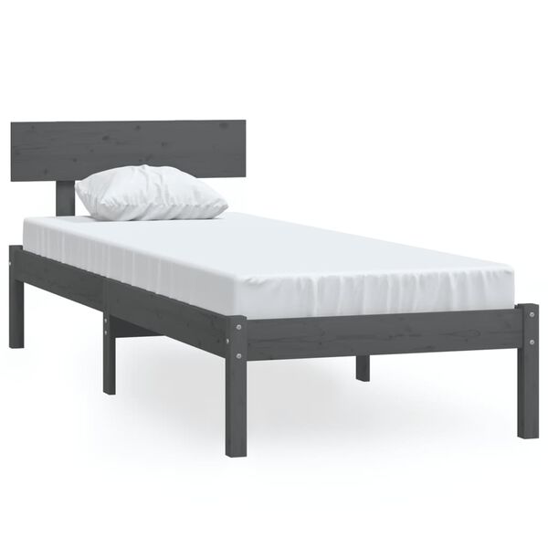 vidaXL Estrutura de cama solteiro 90x190 cm pinho maciço cinza