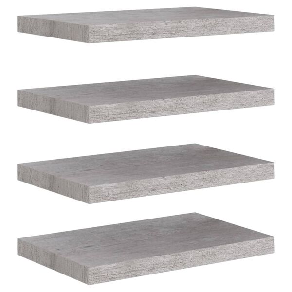 vidaXL Prateleiras de parede 4 pcs 50x23x3,8 cm MDF cinzento-cimento