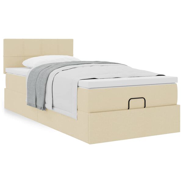 vidaXL Cama otomana com colch&atilde;o 90x200 cm tecido creme