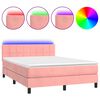 vidaXL Cama box spring c/ colch&atilde;o/LED 140x190 cm veludo rosa