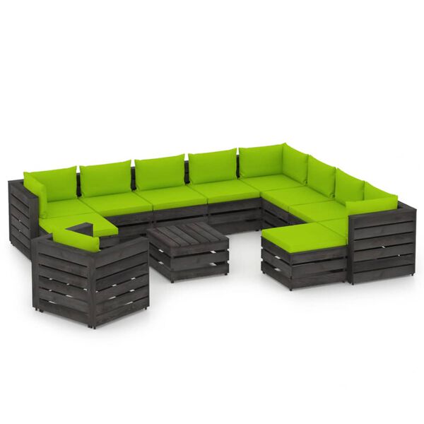 vidaXL 12pcs conj. lounge jardim + almofad&otilde;es madeira impreg. cinzento