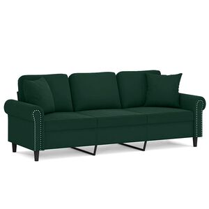 vidaXL Sof&aacute; 3 lug. c/ almofadas decorativas 180 cm veludo verde-escuro