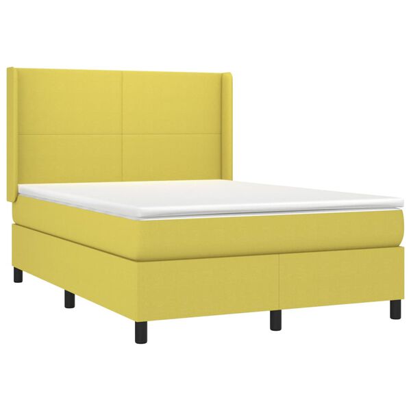 vidaXL Cama box spring c/ colch&atilde;o e LED 140x200 cm tecido verde