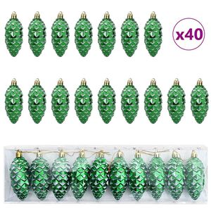 vidaXL Bola de Pinheiro de Natal 40 unid. Verde 4 x 9 cm Pl&aacute;stico
