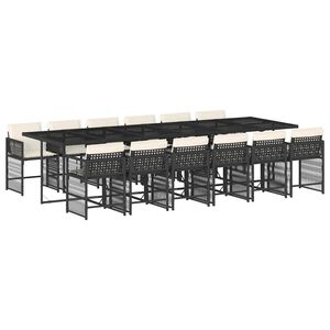 vidaXL 13 pcs conjunto de jantar p/jardim com almofad&otilde;es vime PE preto