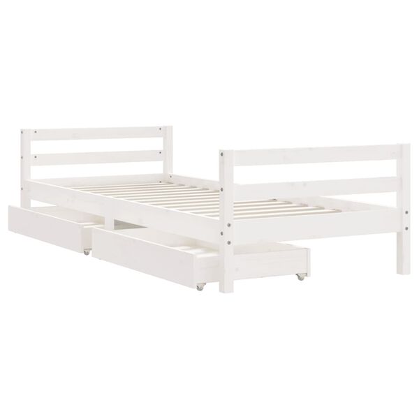 vidaXL Estrutura cama infantil c/ gavetas 90x190cm pinho maciço branco