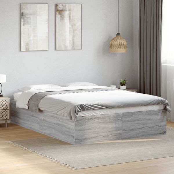 vidaXL Estrutura de cama 140x200 cm derivados de madeira cinza sonoma
