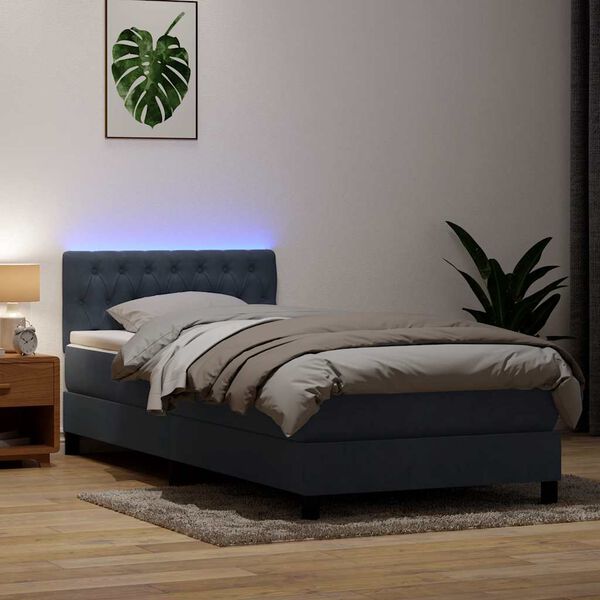 vidaXL Cama box spring c/ colch&atilde;o e LED 100x210 cm veludo cinzento-escuro
