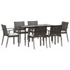 vidaXL 7 pcs conjunto de jantar p/ jardim c/ almofad&otilde;es vime PE e a&ccedil;o