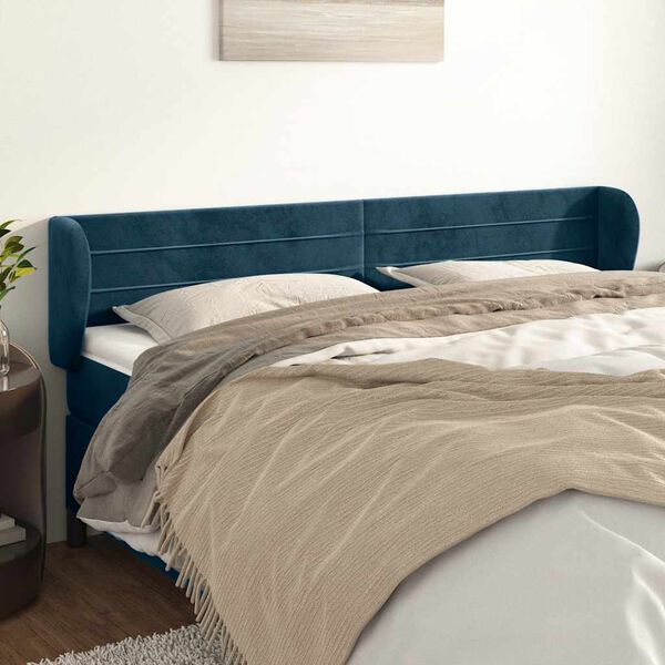vidaXL Cabeceira de cama c/ abas veludo 163x23x78/88cm azul-escuro