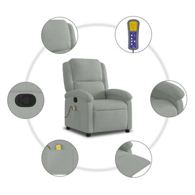 vidaXL Poltrona de massagens reclinável veludo cinzento-claro