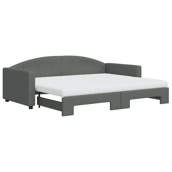 vidaXL Sof&aacute;-cama c/ gavet&atilde;o e colch&otilde;es 90x200cm tecido cinzento-escuro