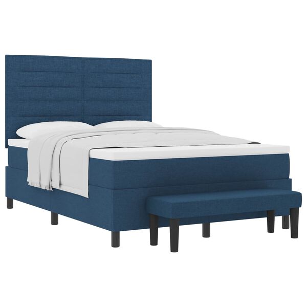 vidaXL Cama Box com colch&atilde;o com cabeceira Azul 160 x 200 cm tecido