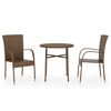 vidaXL 3 pcs conjunto de jantar para jardim vime PE castanho