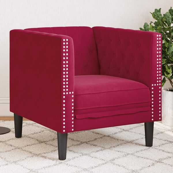 vidaXL Sof&aacute; chesterfield veludo vermelho tinto