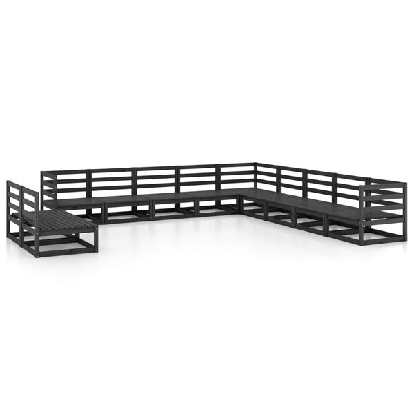 vidaXL 11 pcs conjunto lounge de jardim pinho maci&ccedil;o preto