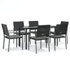 vidaXL 7 pcs conjunto de jantar p/ jardim c/ almofad&otilde;es vime PE e a&ccedil;o