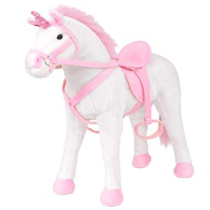 vidaXL Brinquedo de montar unic&oacute;rnio peluche branco e rosa XXL