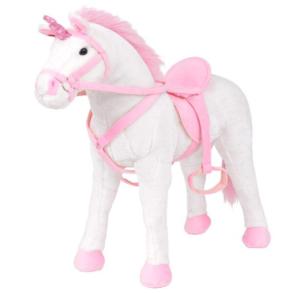 vidaXL Brinquedo de montar unic&oacute;rnio peluche branco e rosa XXL