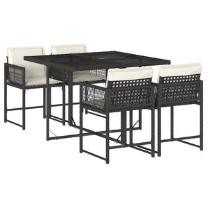 vidaXL 5 pcs conjunto de jantar p/ jardim c/ almofad&otilde;es vime PE preto
