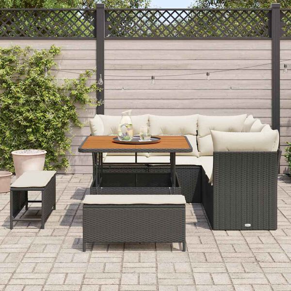 vidaXL Conjunto de Sof&aacute; de Jardim 8 pcs Preto vime PE