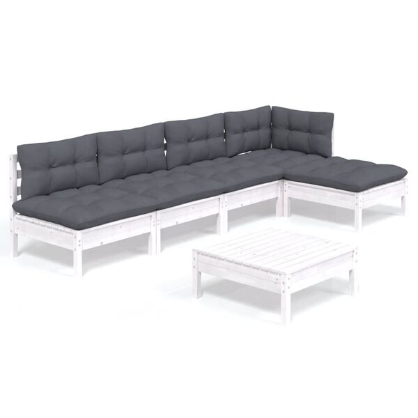vidaXL 6 pcs conjunto lounge de jardim c/ almofad&otilde;es pinho branco