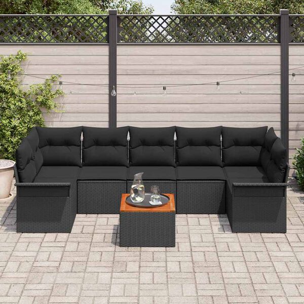 vidaXL Conjunto de Sof&aacute; de Jardim com almofada 8 pcs Preto vime PE