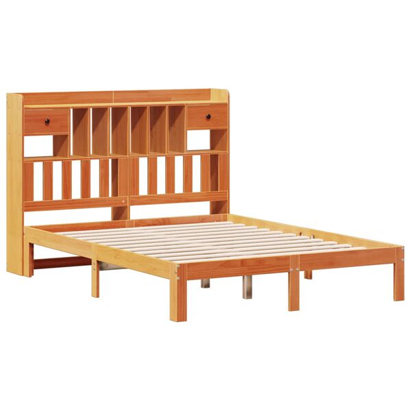 vidaXL Cama com estante sem colchão 140x190 cm pinho maciço