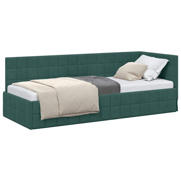 vidaXL Estrutura de Cama de Canto Verde Escuro 80 cm x 200 cm Veludo